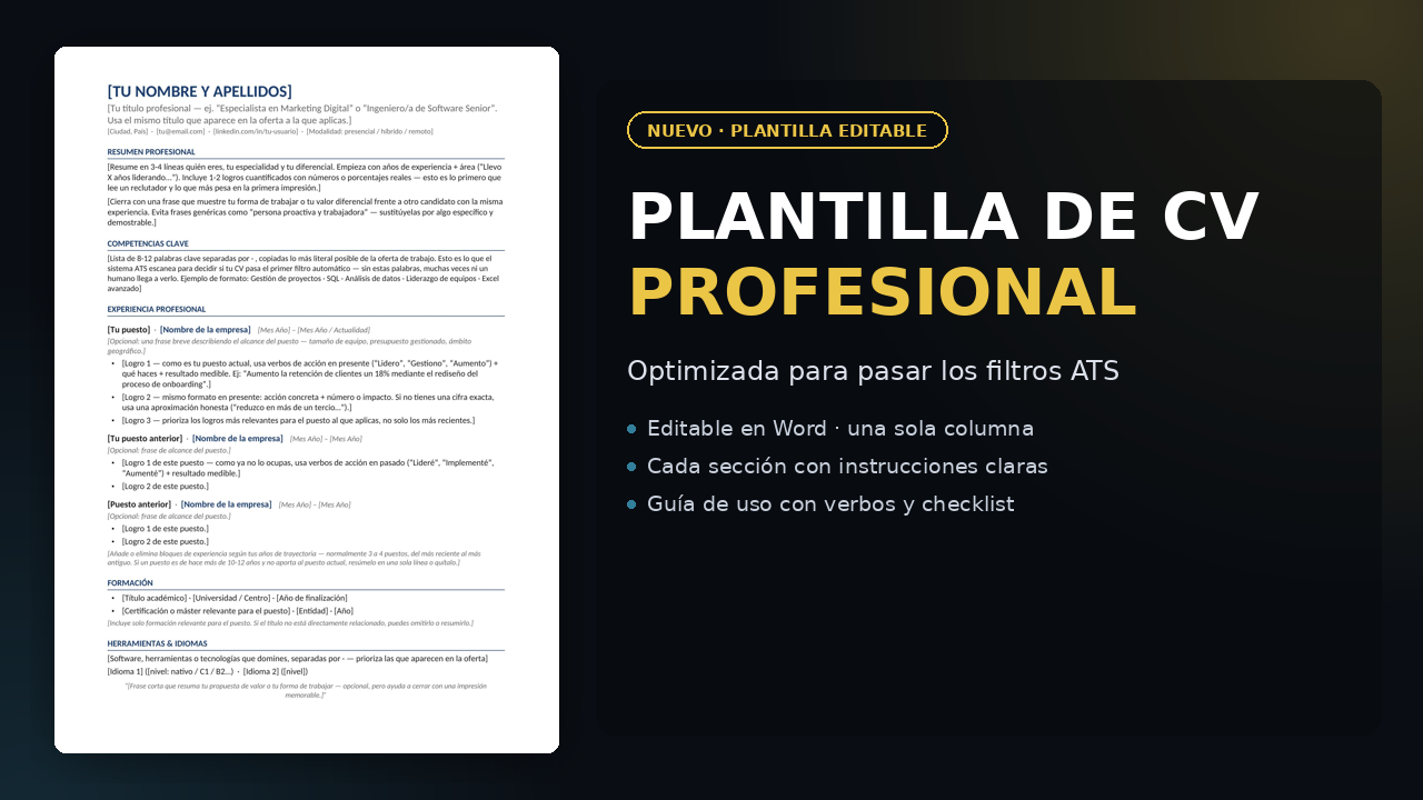 Portada de la Plantilla de CV Profesional ATS, de Wences Romero